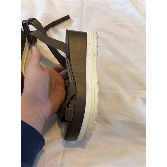 GIANNI BINI Dartann‎ OLIVE BROWN Leather ANKLE STRAP Platform Wedge SANDALS 6.5 - Picture 3 of 12